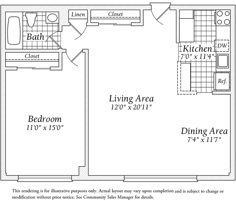 The Lincon 1 Bedroom, 1 Bath Apartment