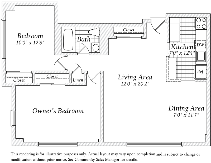 The Washingtonian, 2 Bedroom, 1 Bath Apartment